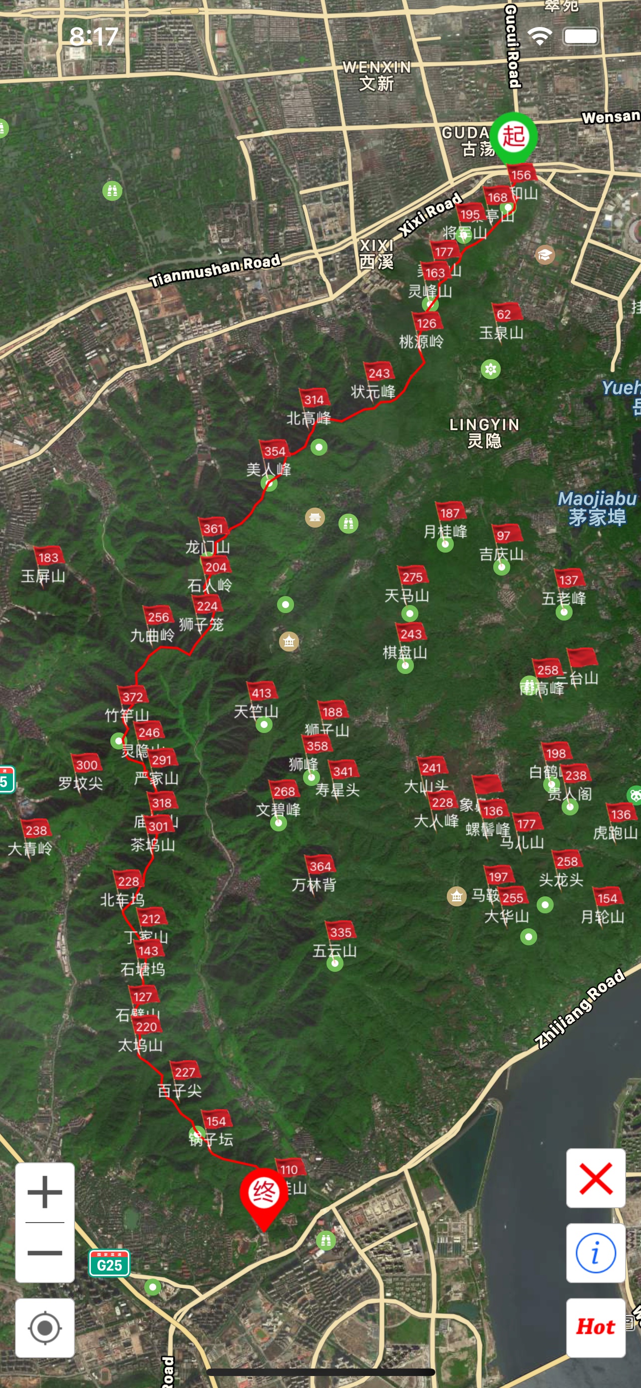 杭州登山地图 北高峰 西湖群山 十里龙脊